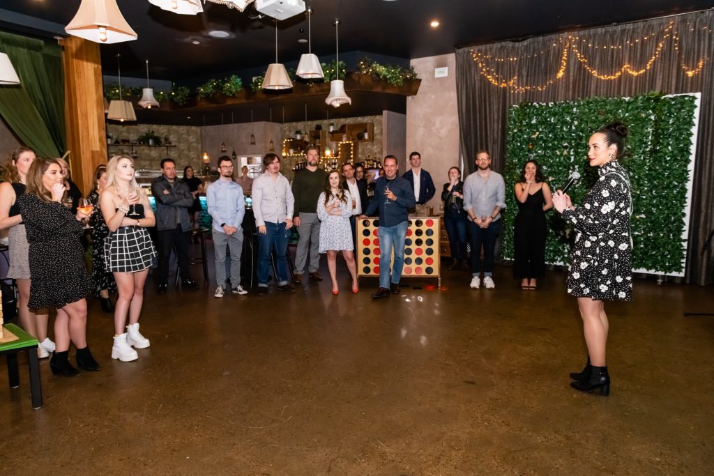 Andrea Davey presenting team awards at Scout Talent Quarterpalooza event