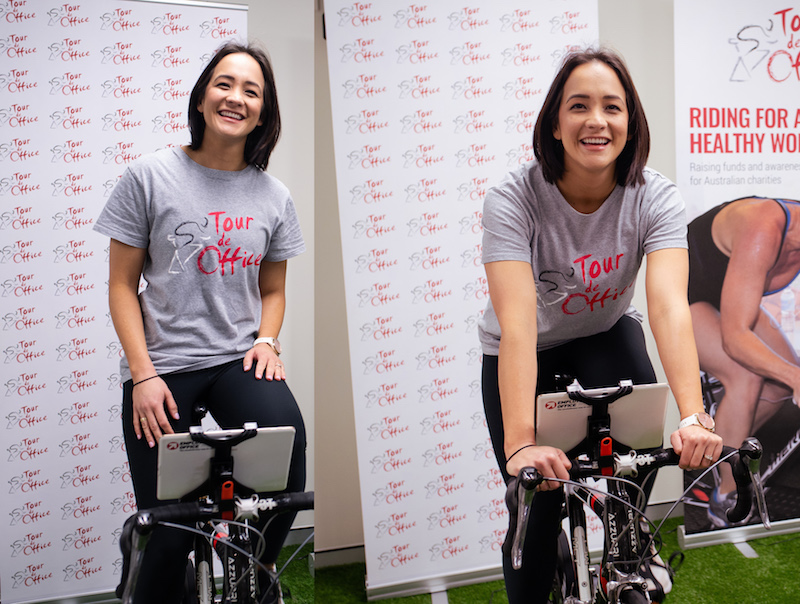 Andrea Davey CEO Scout Talent Group competing in Tour de Office cycling event