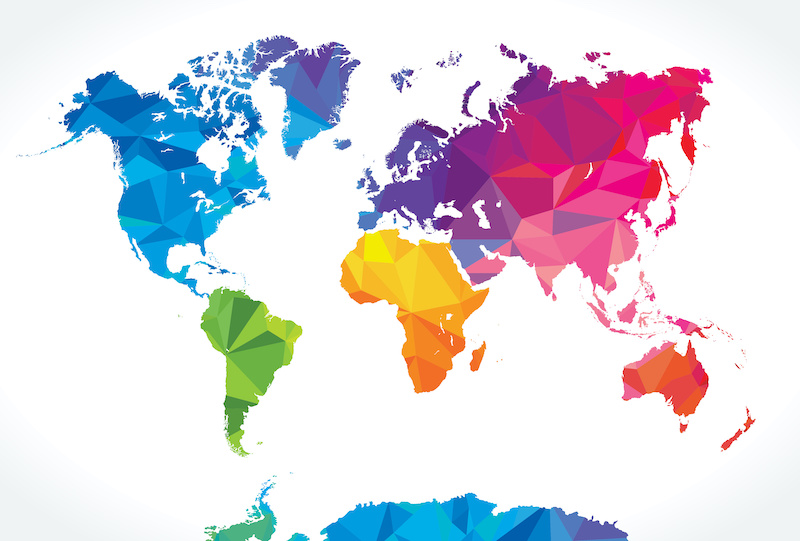 World map rainbow colours