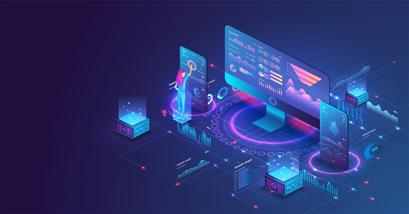 Illustration woman using automation features tech recruitment